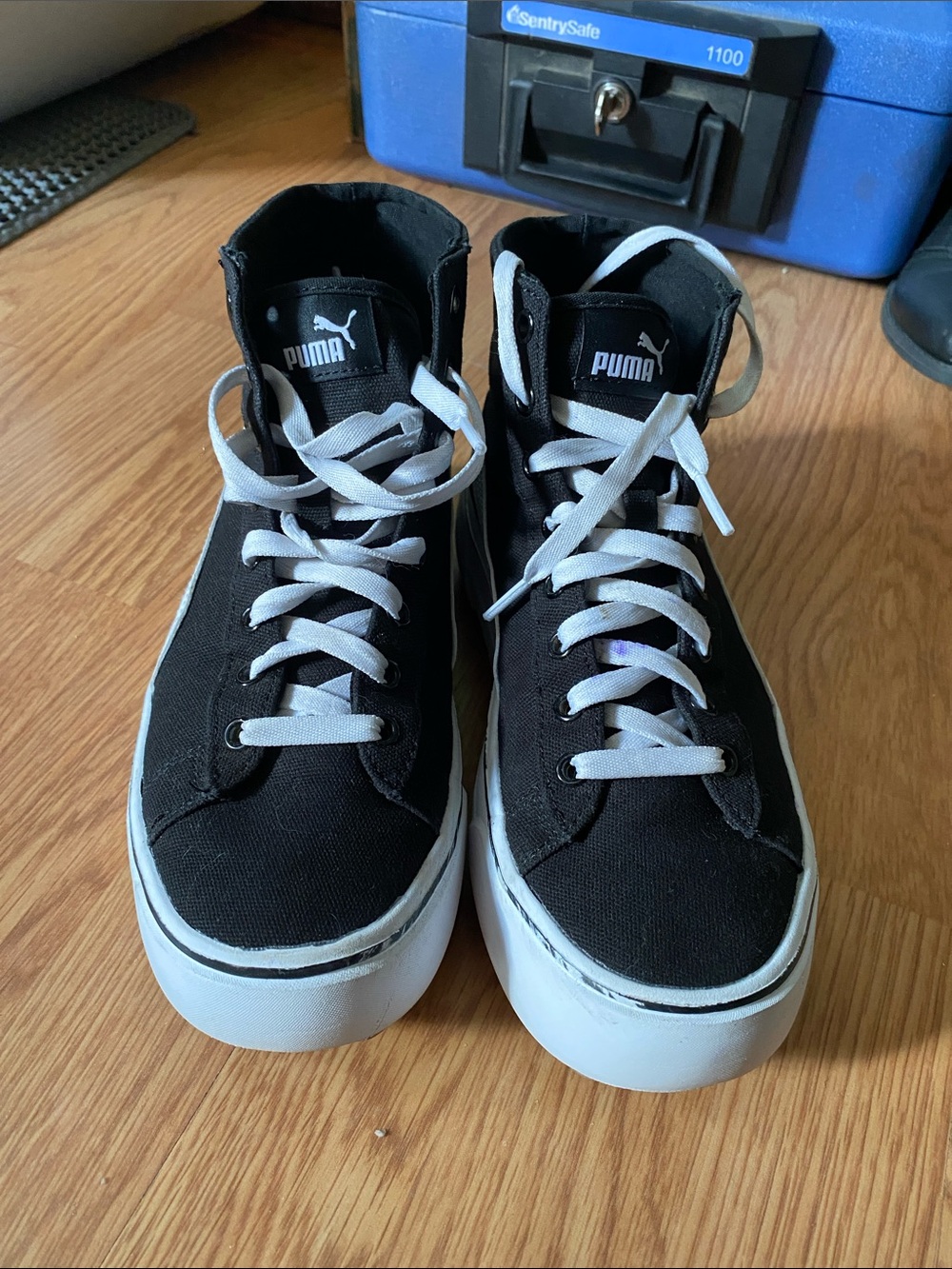 Puma Black and White Espadrille-Style High-Top Sneakers
